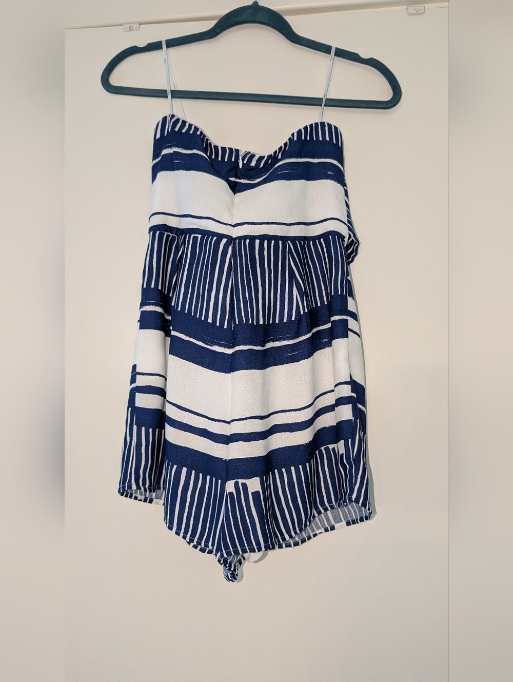 Lulus Delphi Blue And White Striped Tie-front Strapless Romper - Size M - Picture 2 of 4